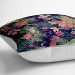 - yerminderi-YER-3308-1 - Realhomes Lacivert Zeminli Amazon Ormanları Temalı Modern Yer Minderi - 70 x 70 cm Realhomes