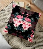 - yerminderi-YER-3314 - Realhomes  Siyah Zeminde Lilyum ve Flamingo Özel Tasarım Yer Minderi - 70 x 70 cm Realhomes