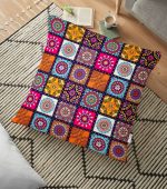 - yerminderi-YER-3316 - Realhomes Kareli Etnik Desenli Özel Tasarım Yer Minderi - 70 x 70 cm Realhomes