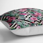 - yerminderi-YER-3319-1 - Realhomes  Geometrik Zeminde Çiçek ve Kaktüsler Özel Tasarım Yer Minderi - 70 x 70 cm Realhomes