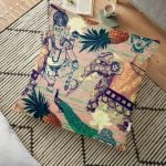 Siyah Zeminde Etnik Objeler Özel Tasarımlı Yer Minderi - 70 x 70 cm Realhomes