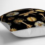 - yerminderi-YER-3323-1 - Realhomes  Siyah Zeminde Etnik Objeler Özel Tasarımlı Yer Minderi - 70 x 70 cm Realhomes