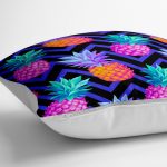 - yerminderi-YER-3324-1 - Realhomes  Mavi Zigzag Zeminli Ananas Desenli Dekoratif Yer Minderi - 70 x 70 cm Realhomes