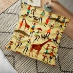 Çuval Zeminde Yeşil Yaprak Desenli Özel Tasarım Yer Minderi - 70 x 70 cm Realhomes