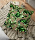 Çuval Zeminde Yeşil Yaprak Desenli Özel Tasarım Yer Minderi - 70 x 70 cm Realhomes