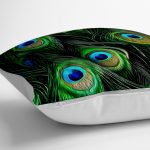 - yerminderi-YER-3331-1 - Realhomes  Koyu Zeminde Renkli Tüyler Özel Tasarımlı Dekoratif Yer Minderi - 70 x 70 cm Realhomes