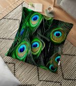 - yerminderi-YER-3331 - Realhomes  Koyu Zeminde Renkli Tüyler Özel Tasarımlı Dekoratif Yer Minderi - 70 x 70 cm Realhomes