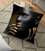 - yerminderi-YER-3332 - Realhomes African Gold Kadın Özel Tasarımlı Dekoratif Yer Minderi - 70 x 70 cm Realhomes