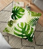 Ekru Zeminde Amazon Yaprakları Özel Tasarım Yer Minderi - 70 x 70 cm Realhomes