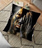 - yerminderi-YER-3339 - Realhomes  Gold Afrika Woman Tasarımlı 3D Modern Yer Minderi - 70 x 70 cm Realhomes