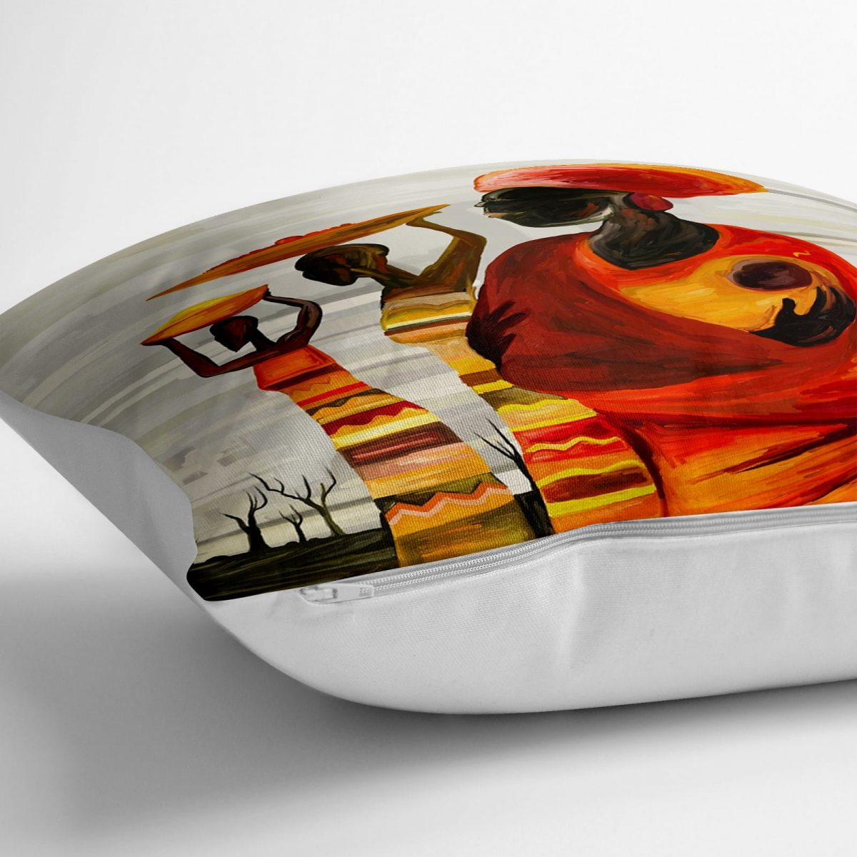Afrikan Yağlı Boya Çizimli 3D Dekoratif Yer Minderi - 70 x 70 cm Realhomes