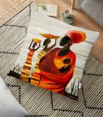 - yerminderi-YER-3341 - Realhomes  Afrikan Yağlı Boya Çizimli 3D Dekoratif Yer Minderi - 70 x 70 cm Realhomes