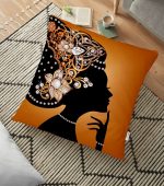 Zerafet Turuncu Zeminli Özel Tasarım Dekoratif Yer Minderi - 70 x 70 cm Realhomes