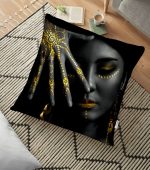 - yerminderi-YER-3345 - Realhomes  Siyahi Kadın Tasarımlı 3D Dijital Baskılı Modern Yer Minderi - 70 x 70 cm Realhomes