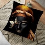 Siyahı Kadın Motifli Özel Tasarım Yer Minderi - 70 x 70 cm Realhomes