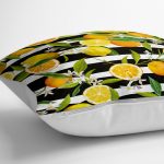 - yerminderi-YER-3355-1 - Realhomes  Çizgili Siyah Zeminli Limon Desenli Dekoratif Yer Minderi - 70 x 70 cm Realhomes