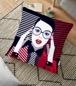 - yerminderi-YER-3360 - Realhomes  Pop Art Mujer Elegante Tasarımlı Dijital Baskılı Yer Minderi - 70 x 70 cm Realhomes