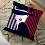 Siyah Zeminli Geometrik Yapraklar Desenli Yer Minderi - 70 x 70 cm Realhomes