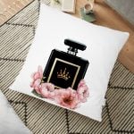 Siyah Zeminli Geometrik Yapraklar Desenli Yer Minderi - 70 x 70 cm Realhomes