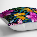 - yerminderi-YER-3365-1 - Realhomes  Mavi Zeminli Geometrik Çiçekler Modern Tasarımlı Yer Minderi - 70 x 70 cm Realhomes