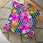 Zigzag ve Çiçekler Özel Tasarım Dekoratif Yer Minderi - 70 x 70 cm Realhomes