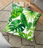 Beyaz Zeminde Watercolor Yapraklar Özel Tasarımlı Yer Minderi - 70 x 70 cm Realhomes