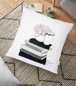 - yerminderi-YER-3371 - Realhomes  Gül Kitap ve Kahve Tasarımlı Dijital Baskılı Yer Minderi - 70 x 70 cm Realhomes