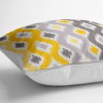 - yerminderi-YER-3374-1 - Realhomes  Sarı Gri Zigzag Desenli Modern Tasarımlı Dekoratif Yer Minderi - 70 x 70 cm Realhomes