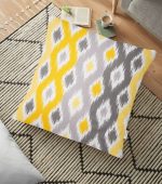 - yerminderi-YER-3374 - Realhomes  Sarı Gri Zigzag Desenli Modern Tasarımlı Dekoratif Yer Minderi - 70 x 70 cm Realhomes