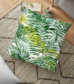 - yerminderi-YER-3377 - Realhomes  Yeşil Palmiye Yaprakları Özel Tasarımlı Dekoratif Yer Minderi - 70 x 70 cm Realhomes