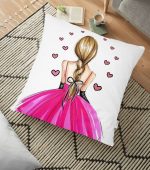 - yerminderi-YER-3379 - Realhomes  Balerin Kız Çizimli Dijital Baskılı 3D Dekoratif Yer Minderi - 70 x 70 cm Realhomes