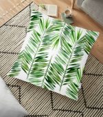 - yerminderi-YER-3380 - Realhomes  Suluboya Lif Yapraklar Desenli Özel Tasarım Yer Minderi - 70 x 70 cm Realhomes