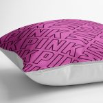 - yerminderi-YER-3381-1 - Realhomes  Pembe Zeminli Pink Yazılı Dekoratif Yer Minderi - 70 x 70 cm Realhomes