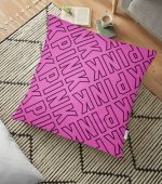 - yerminderi-YER-3381 - Realhomes  Pembe Zeminli Pink Yazılı Dekoratif Yer Minderi - 70 x 70 cm Realhomes