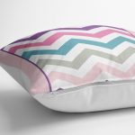 - yerminderi-YER-3384-1 - Realhomes  Renkli Zigzag Motifli Pembe Zeminli Modern Yer Minderi - 70 x 70 cm Realhomes