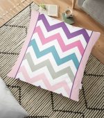 - yerminderi-YER-3384 - Realhomes  Renkli Zigzag Motifli Pembe Zeminli Modern Yer Minderi - 70 x 70 cm Realhomes