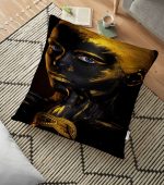 - yerminderi-YER-3385 - Realhomes  Afrika Gold İnsan Figürlü Modern Dekoratif Yer Minderi - 70 x 70 cm Realhomes