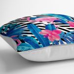 - yerminderi-YER-3389-1 - Realhomes Geometrik Mavi Pempe Flamingo Tasarımlı Dijital Baskılı Yer Minderi - 70 x 70 cm Realhomes