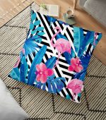 - yerminderi-YER-3389 - Realhomes Geometrik Mavi Pempe Flamingo Tasarımlı Dijital Baskılı Yer Minderi - 70 x 70 cm Realhomes