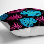 - yerminderi-YER-3392-1 - Realhomes  Siyah Zeminde Pempe Mavi Zambak Desenli Modern Yer Minderi - 70 x 70 cm Realhomes