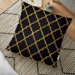 Siyah Zeminde Pempe Mavi Zambak Desenli Modern Yer Minderi - 70 x 70 cm Realhomes