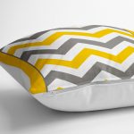 - yerminderi-YER-3400-1 - Realhomes  Sarı Gri Zigzag Desenli Dijital Baskılı Yer Minderi - 70 x 70 cm Realhomes