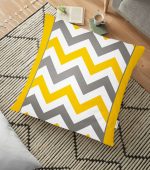 - yerminderi-YER-3400 - Realhomes  Sarı Gri Zigzag Desenli Dijital Baskılı Yer Minderi - 70 x 70 cm Realhomes