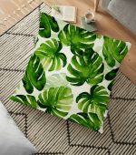 - yerminderi-YER-3403 - Realhomes Suluboya Zambak Yaprakları Çizimli Özel Tasarım Yer Minderi - 70 x 70 cm Realhomes