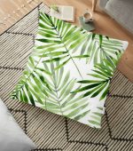 Suluboya İnce Yapraklar Modern Tasarımlı Dekoratif Yer Minderi - 70 x 70 cm Realhomes