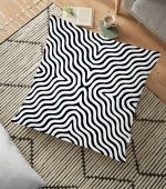 - yerminderi-YER-3407 - Realhomes Siyah Geometrik Çizgiler Özel Tasarımlı Dekoratif Yer Minderi - 70 x 70 cm Realhomes