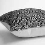 - yerminderi-YER-3410-1 - Realhomes Siyah Beyaz Geometrik Yuvarlak Tasarımlı Modern Yer Minderi - 70 x 70 cm Realhomes
