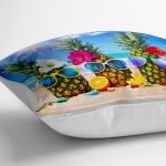 - yerminderi-YER-3417-1 - Realhomes Sahil ve Ananaslar Tasarımlı Dijital Baskılı Dekoratif Yer Minderi - 70 x 70 cm Realhomes