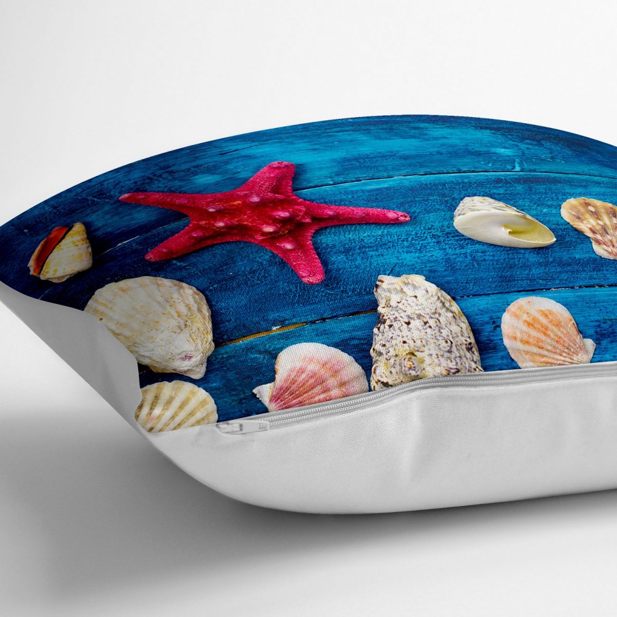Mavi Zeminli Deniz Yıldızları Tasarımlı Dijital Baskılı Yer Minderi - 70 x 70 cm Realhomes