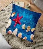 - yerminderi-YER-3419 - Realhomes  Mavi Zeminli Deniz Yıldızları Tasarımlı Dijital Baskılı Yer Minderi - 70 x 70 cm Realhomes